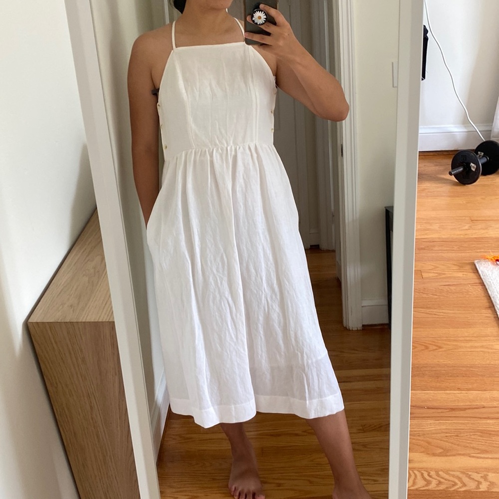 White lined linen dress